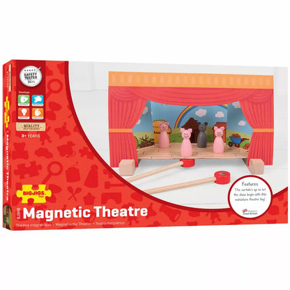 A Bigjigs Magnetic Theatre box with a picture of a stage set in it.
