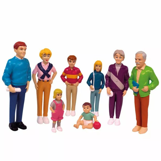 A group of Miniland Figures European Family standing next to each other.
