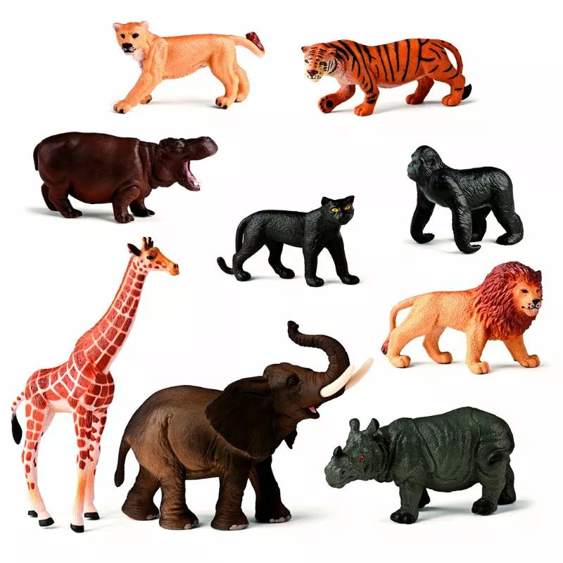 a group of Miniland Figures Jungle Animals standing next to each other.