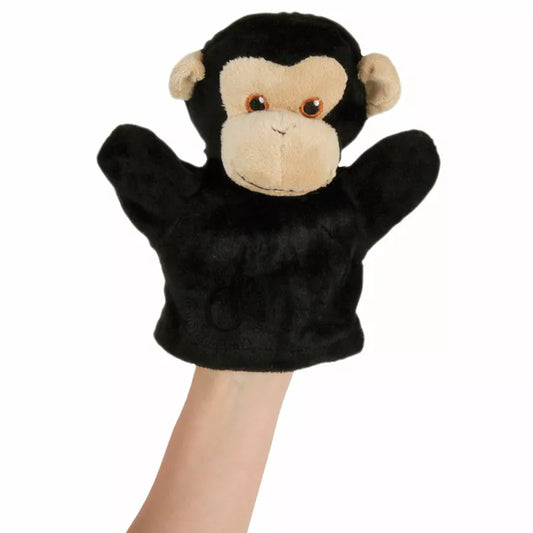 My First Puppet Chimp is a glove puppet with a head shaped like a chimp.  Made of very soft material and embroidered features. Safe to use from birth.