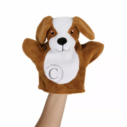 My First Puppet Dog is a glove puppet with a head shaped like a dog.  Made of very soft material and embroidered features. Safe to use from birth.