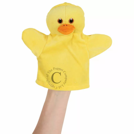 My First Puppet Duck is a glove puppet with a head shaped like a duck.  Made of very soft material and embroidered features. Safe to use from birth.