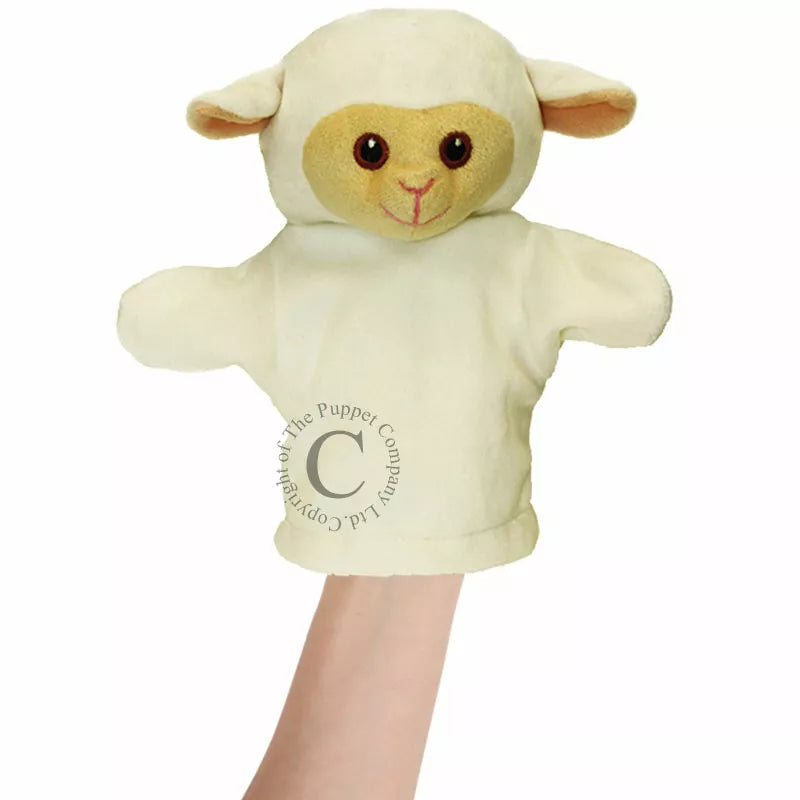 My First Puppet Lamb is a glove puppet with a head shaped like a lamb.  Made of very soft material and embroidered features. Safe to use from birth.