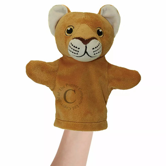 My First Puppet Lion is a glove puppet with a head shaped like a lion.  Made of very soft material and embroidered features. Safe to use from birth.