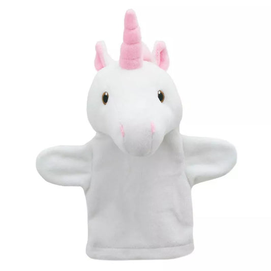My First Puppet Unicorn is a glove puppet with a head shaped like a unicorn.  Made of very soft material and embroidered features. Safe to use from birth.