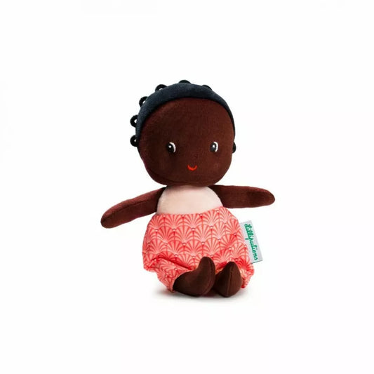 A Lilliputiens Maia my 1st Baby stuffed toy doll with a white background.