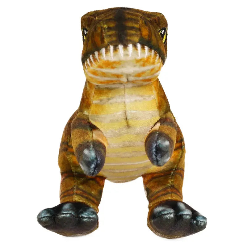 The Natural History Museum Small Tyrannosaurus Soft Toy is a brown and tan plush T. rex with big eyes, white-toothed smile, short arms, and large feet—ideal for dinosaur fans or young paleontologists.