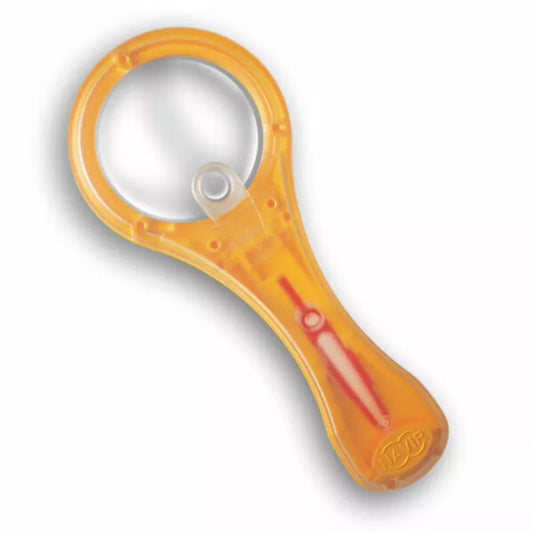 An outdoors toy, the Navir Megalens, with a magnifying lens on a white surface.
