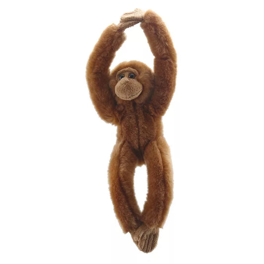 Orangutan Canopy Climber, designed for creative play, hanging by its arms against a white background.