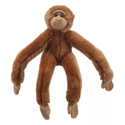 A soft toy Orangutan Canopy Climber with long arms and legs isolated on a white background.
