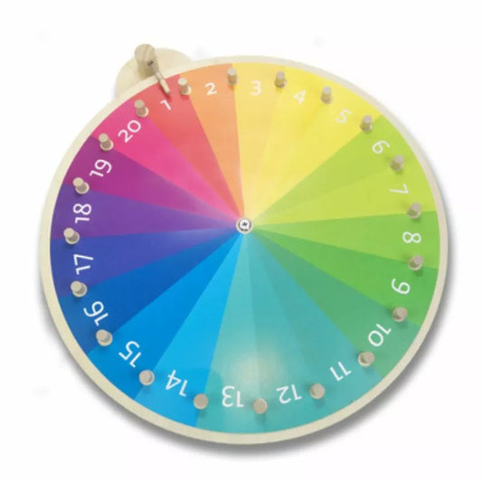 A colorful Buitenspeel Wheel of Action Active Play with numbers and numbers on it.