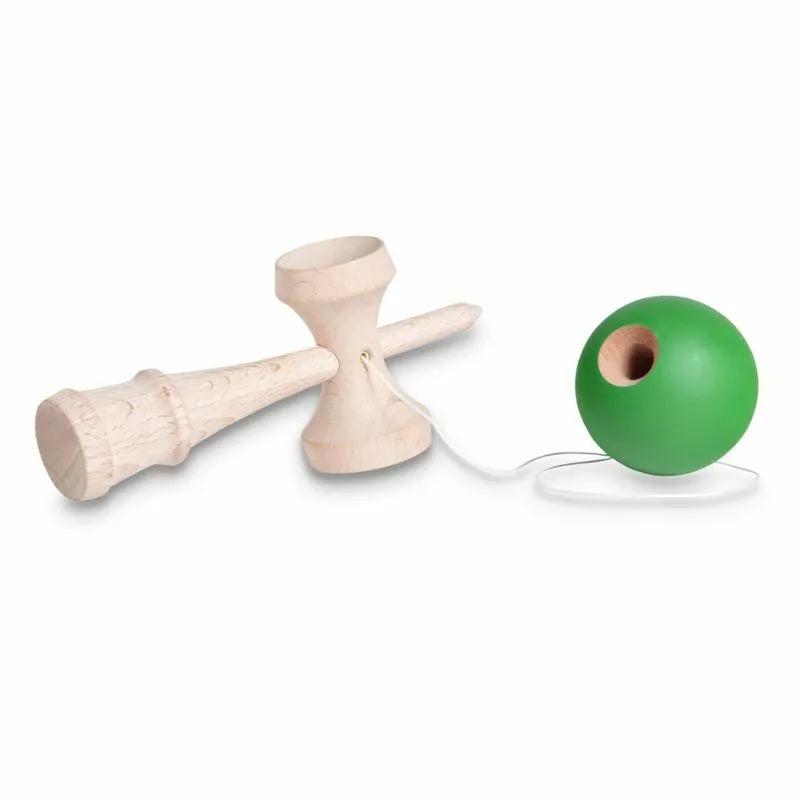 a Buitenspeel Kendama Skill Toy and a wooden mallet on a white background.