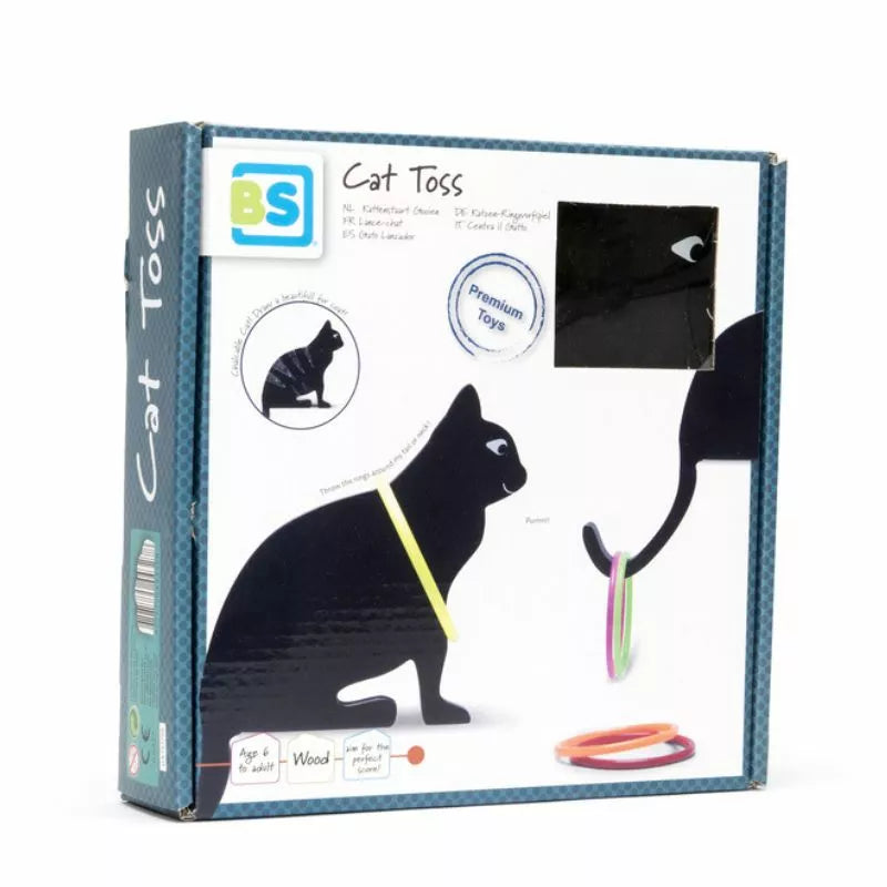 a box with a Buitenspeel Cat Toss Active Play toy and a cat in it.