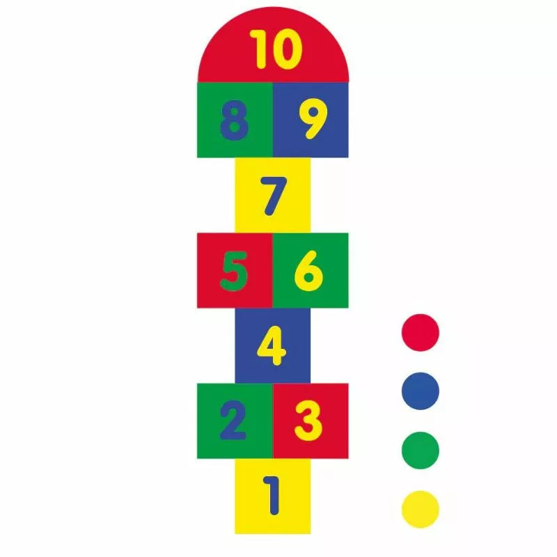 Garden Hopscotch layout with numbers from 1 to 10 in sequential order, designed for number recognition and active play, featuring alternating colored blocks.