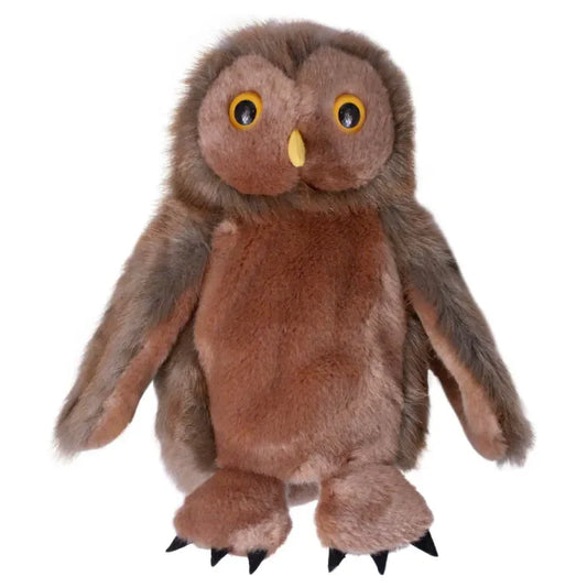The Puppet Company CarPets Owl Puppet is a soft brown plush owl with yellow eyes, yellow beak, black-tipped feet, and outstretched wings—ideal as a travel toy for fun on the go.