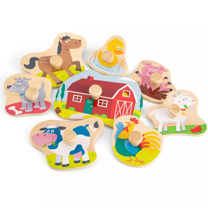 A set of New Classic Toys Peg Puzzle – Farm - 8 pieces.