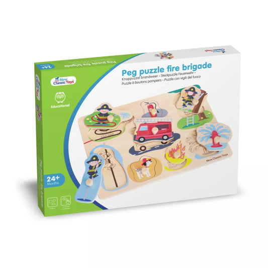 New Classic Toys Peg Puzzle – Fire Brigade - 8 pieces in a box on a white background.