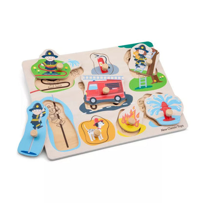 A New Classic Toys Peg Puzzle - Fire Brigade with 8 pieces.