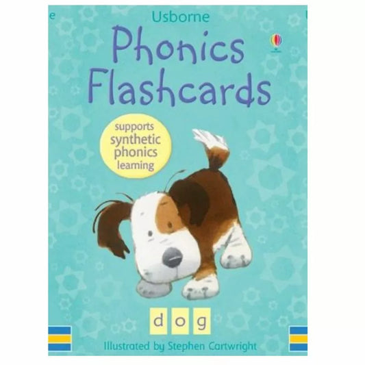 Usborne Phonics Flashcards featuring a dog on a learning journey.