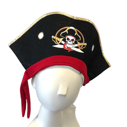 A Liontouch Pirate Hat Captain Cross, perfect as a dress up accessory for children aged 3-8 years, featuring a bold skull and crossbones design.
