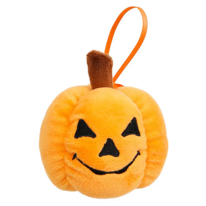 The Pumpkin Finger Puppet Decoration is a plush orange pumpkin featuring a cheerful jack-o’-lantern face, a brown stem, and an orange loop for hanging—ideal for Halloween décor or imaginative play as a festive Halloween finger puppet.