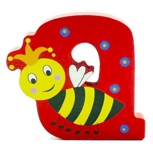 A Wooden Letter Animal – Q with a bee on it.