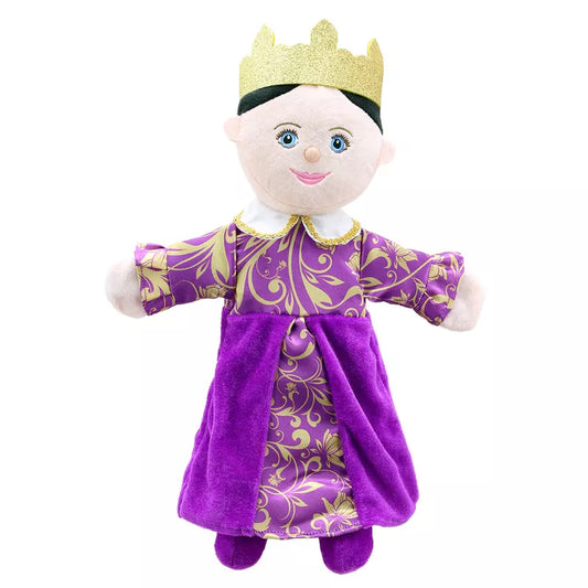A "The Puppet Company Hand Puppet Queen" with a crown, perfect for storytelling and learning activities.