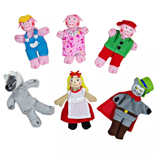 A collection of six Finger Puppets Set – Red Riding Hood characters including human figures and animals, arranged on a white background.