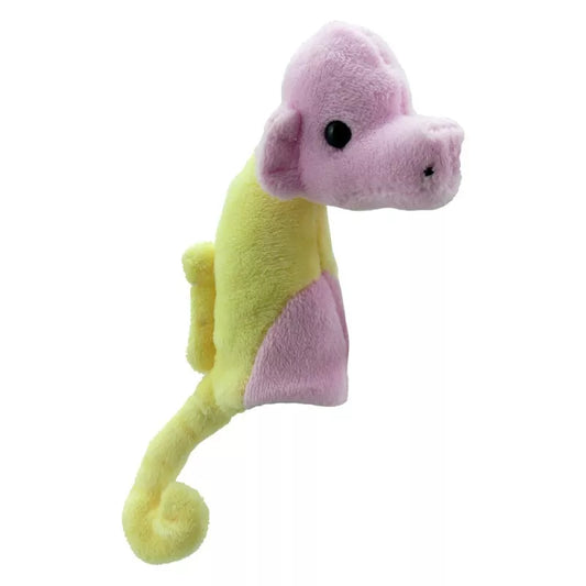 A Finger Puppet Seahorse, sized for children or adults’ fingers. Soft padded body, with realistic colours.