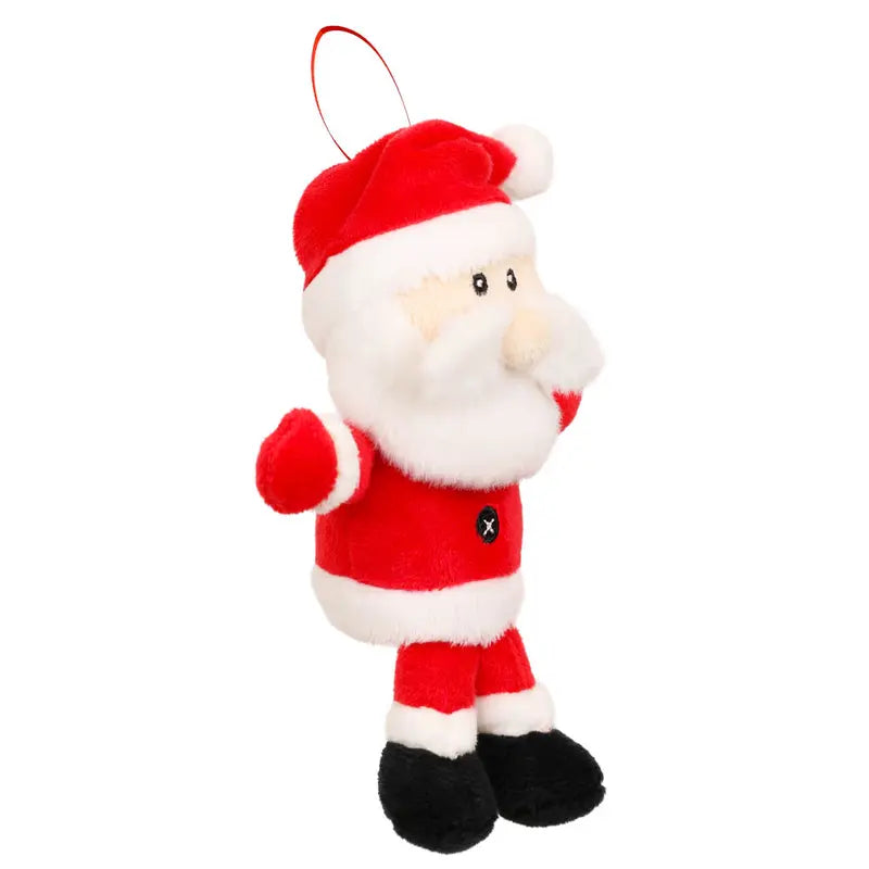 Father Christmas Finger Puppet Decoration from The Puppet Company, featuring a red suit with white trim, black boots, and a red hat. This plush ornament hangs from a red loop against a white background—perfect as both a charming finger puppet and a festive Christmas decoration.