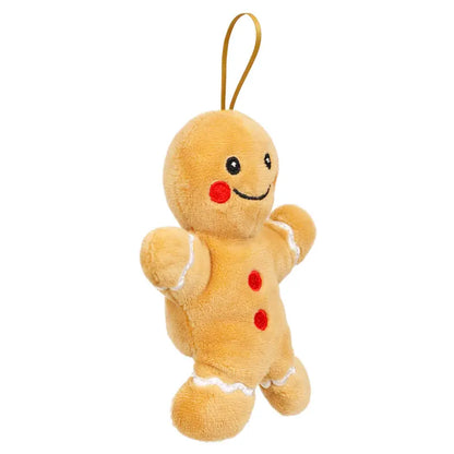 Introducing the Gingerbread Man Finger Puppet Decoration—a plush ornament featuring a smiling face, rosy red cheeks, two red buttons, and white icing details. Complete with a loop for hanging, this charming piece is perfect as a festive Christmas tree decoration or as a delightful finger puppet for imaginative holiday play.