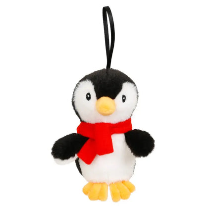 The Penguin Finger Puppet Decoration is a plush penguin toy with a red scarf and orange feet, featuring a black loop on top for hanging—perfect as a charming Christmas tree ornament or for imaginative play as a festive finger puppet.