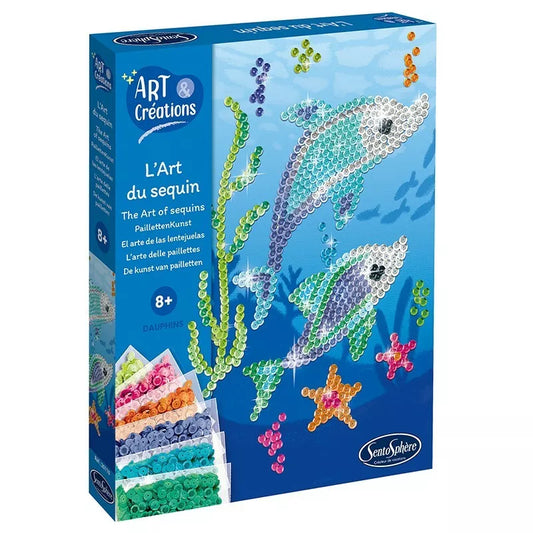 A toy box with a set of beads, Sentosphere Sequin Art Dolphin.