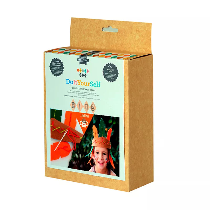 a Indian Sewing Kit with a picture of a girl wearing a crown on the cardboard box.