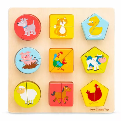 New Classic Toys Shape block puzzle – Animals with different animal cutouts.