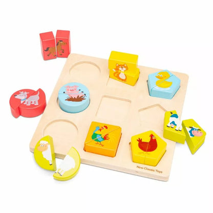 A New Classic Toys Shape block puzzle – Animals with different animal shapes and colors.