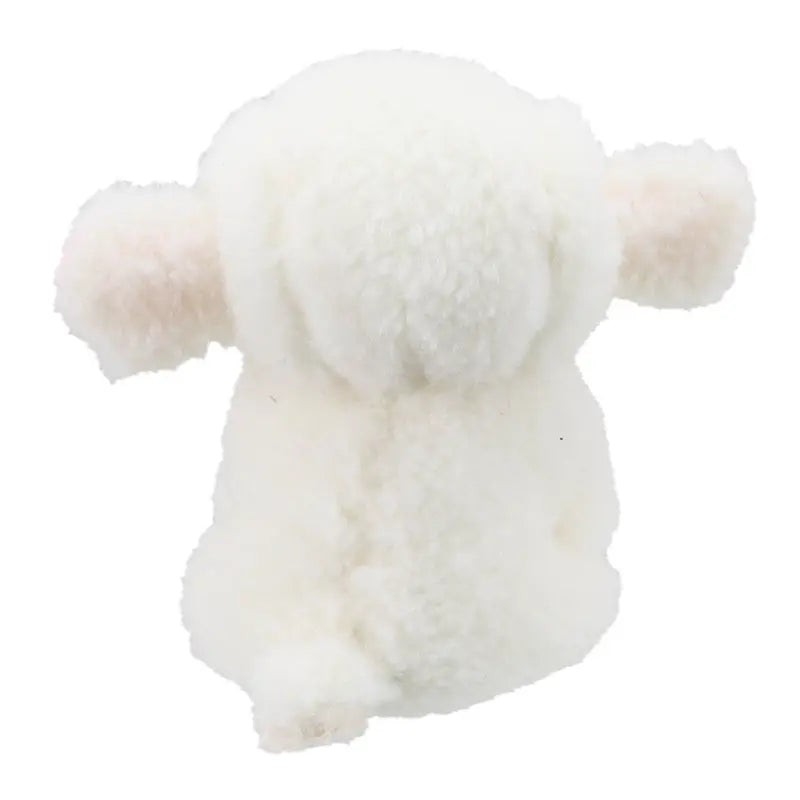 The Wilberry Eco Mini Sheep is a fluffy white soft toy, shown from the back with round ears and a small tail, against a plain white background.