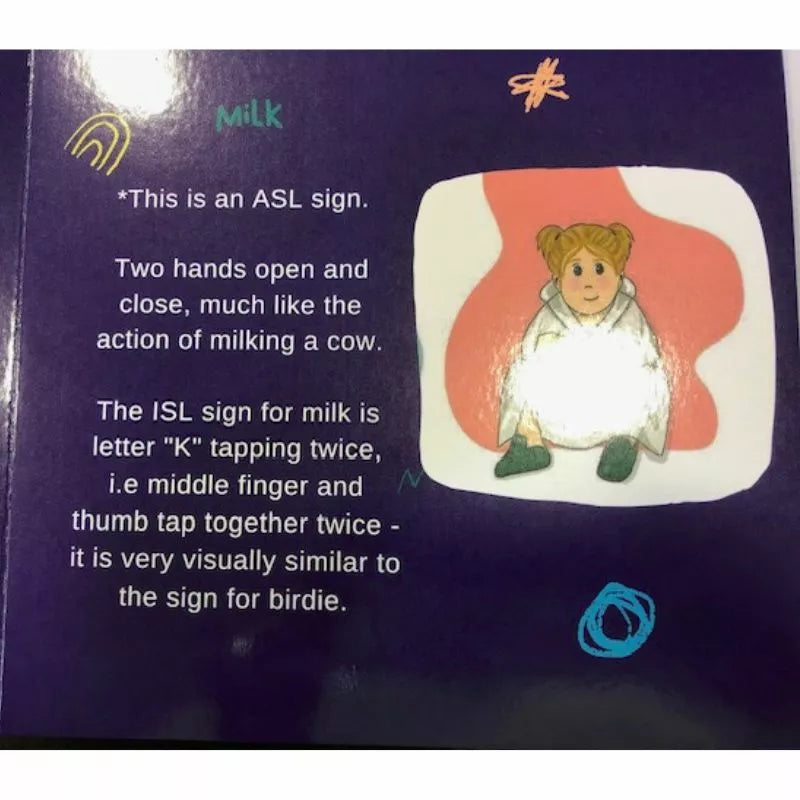 The Clever Little Handies Baby Sign Language Book features a cartoon character's communication through sign language.