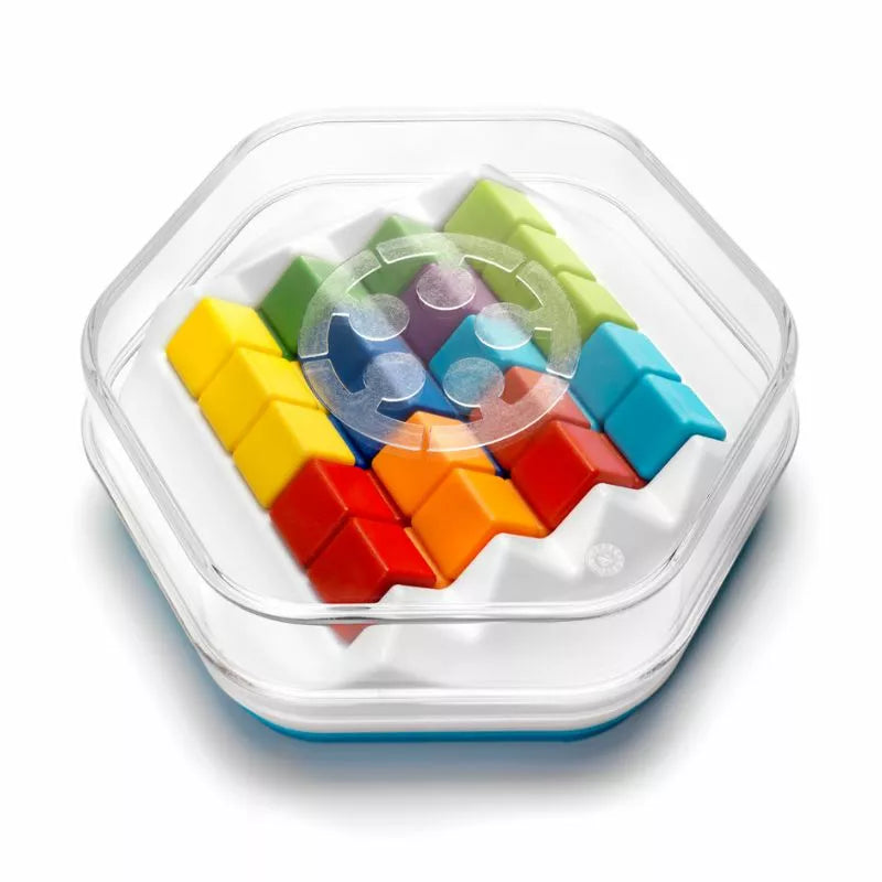 A set of SmartGames Zig Zag Puzzler in a clear container, designed for problem-solving and challenges in a 3D puzzle game.