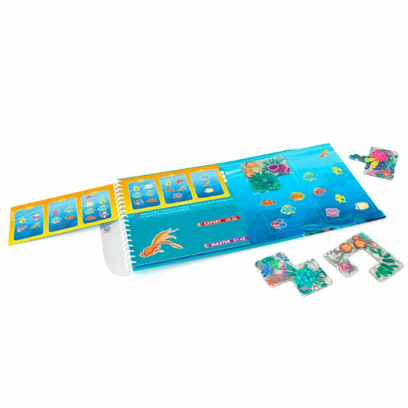 a Smartgames Coral Reef children's puzzle book with a picture of a mermaid.