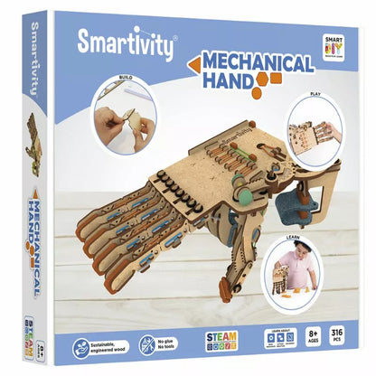 A box with the Smartivity  STEM Construction Mechanical Hand, complete with an instruction manual.