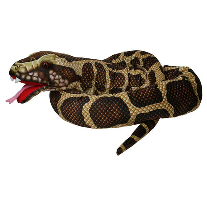 The Puppet Company Large Creature Snake Brown is a realistic-looking puppet featuring brown and tan scales, a coiled body, red tongue sticking out, and mouth slightly open.