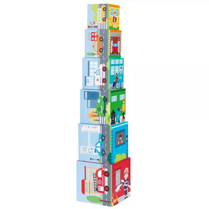 A New Classic Toys Stacking Cubes with 6 Vehicles, perfect for counting and stacking.