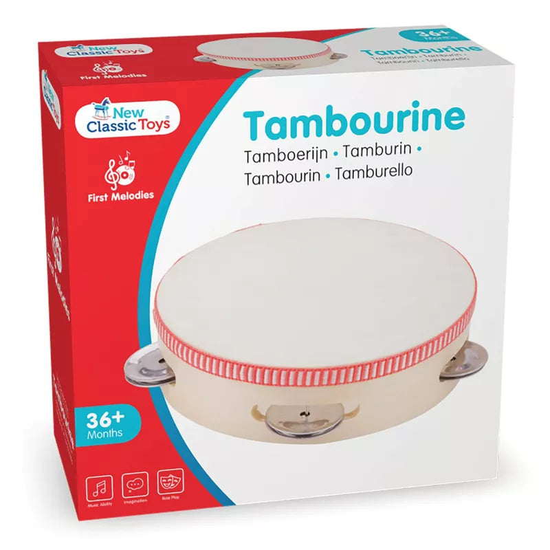 A New Classic Toys Tambourine 4 prs. Jingle on a white background.