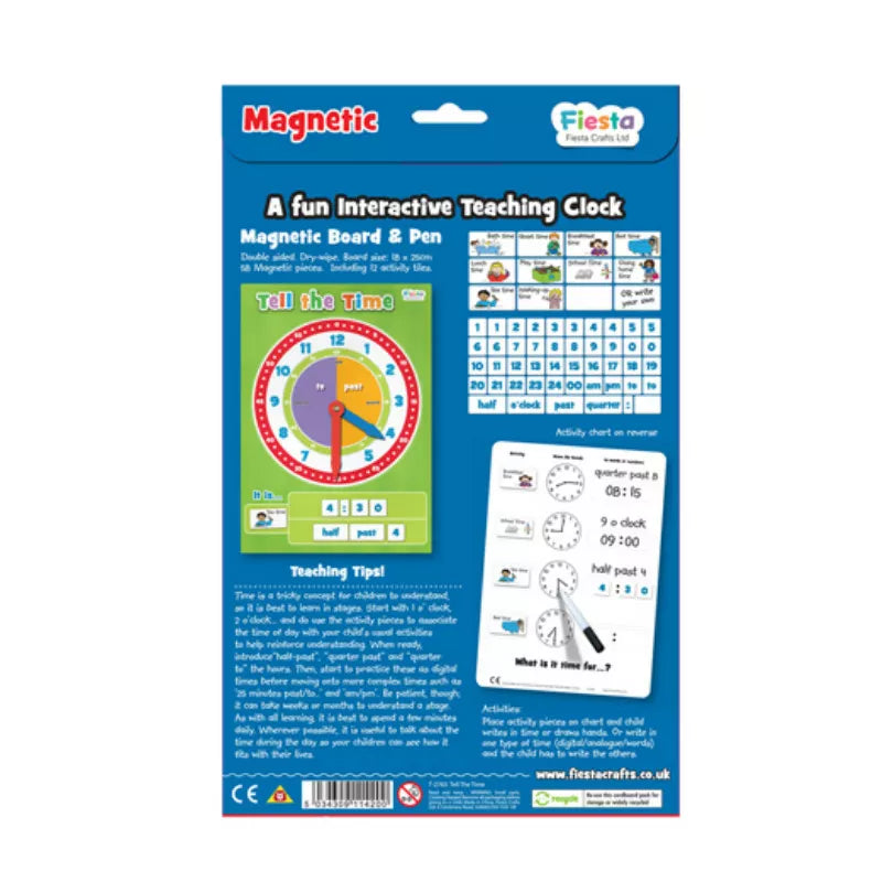 Fiesta Crafts Tell the Time Chart for kids with magnets and numbers.