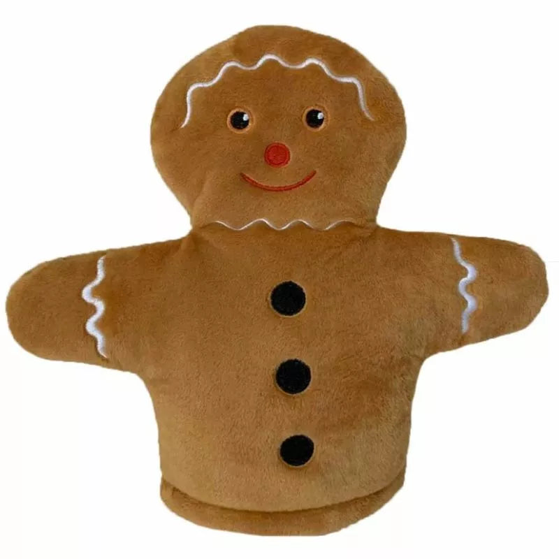 The Puppet Company My First Christmas Puppet Gingerbread Man makes an ideal stocking filler, with its cheerful big smile, button eyes, red nose, black buttons, and detailed wavy white icing on the head and arms.