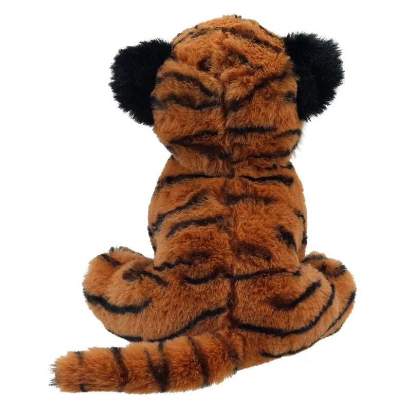 Toby the Tiger ECO Cuddlies is a plush toy seated with its fuzzy orange fur and black stripes visible. Made from recycled materials, this soft toy offers sustainability without losing any cuddliness.