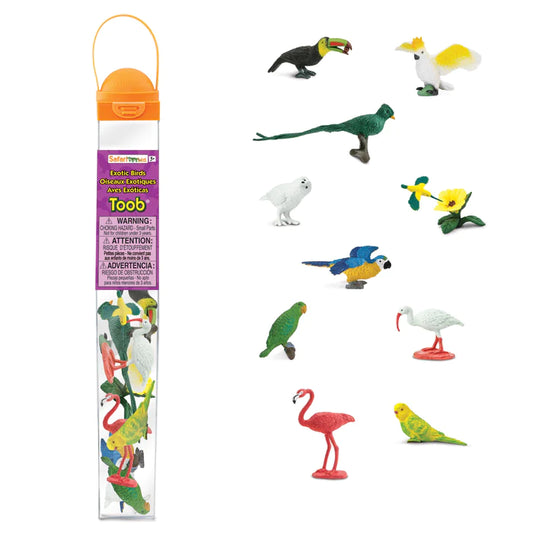 a set of TOOBS® Figurines Exotic Birds in a tube.