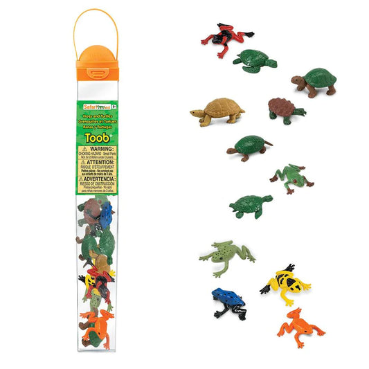 a group of TOOBS® Figurines Frogs & Turtles in a plastic bag.