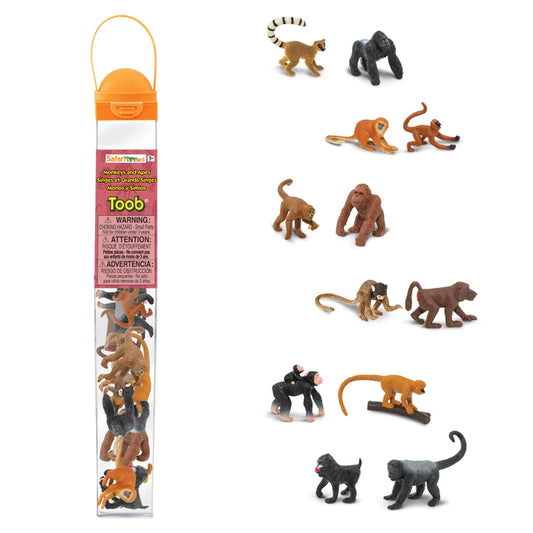 a set of TOOBS® Figurines Monkeys & Apes in a tube.